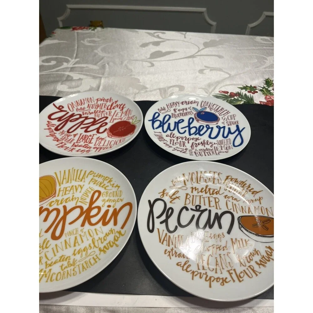 Crate & Barrel Fruit Pie Lunch Dessert Plates Pecan, Apple, Blueberry, Pumpkin